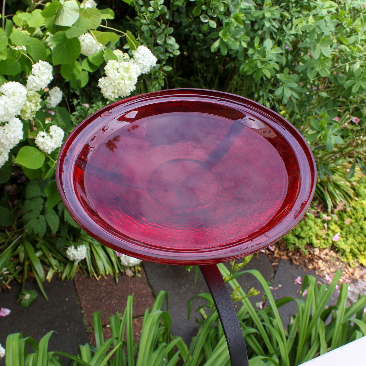 13.75" x 19.5" x 14" Reflective Crackle Glass Birdbath Bowl: No-Drill Clamp, Deck Rail Compatible - ACHLA Designs - thumbnail 5