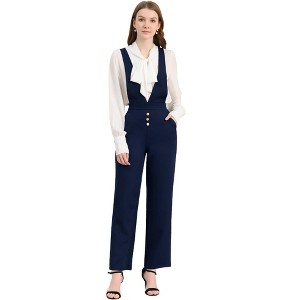 Allegra K Women's Overalls Wide Leg Pants Slant Pocket Long Suspenders Jumpsuit - 1 of 4