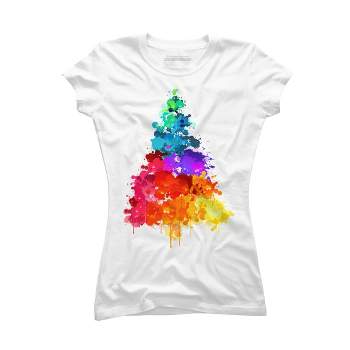 Junior's Design By Humans Colorful Christmas Tree By DesignReadyStore T-Shirt