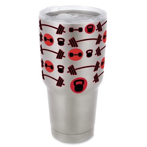 100 North 30 Ounce Stainless Steel On the Go Travel Tumbler With Push Top Lid, Workout Weights Silver - 1 of 4