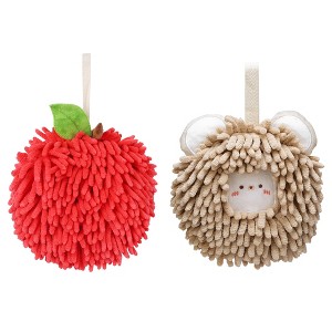 REGALWOVEN 2 Pcs Comfortable Soft Absorbent Chenille Ball Fuzzy Hand Towels - 1 of 4