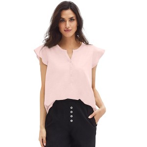 ellos Plus Size Cap Sleeve Henley Tee - 1 of 3