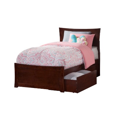 Twin XL Platform Bed with Footboard & Drawers - Modern Walnut Design & Storage