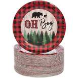 Blue Panda 80-Pack Oh Boy Buffalo Plaid Disposable Paper Plates 7" Baby Shower Party Supplies