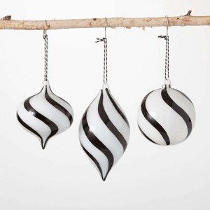 Sullivans Black Striped Ornament Multicolor 4.5"H Glass Set of 3 - 1 of 2