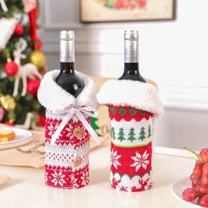 Nordic Knitted Elk Snowflake Wine Bottle Cover Christmas Decoration Fur Ball Wine Bottle Cover Home Supplies - 1 of 4