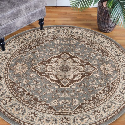 Gray Round Medallion Floral Scroll Synthetic Rug