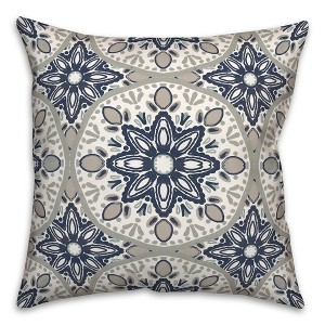Creative Products Faded Blue Gray Medallions 18x18 Indoor / Outdoor Pillow - 1 of 4
