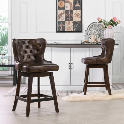 TOAOTBNBOB 360° Swivel Barstool with Tufted High-Back, Modern Bar Chairs with Soft Cushion, Upholstered Stools for Kitchen Island and Bars, Brown