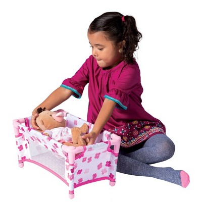 Pink Floral Fabric Baby Doll Portable Crib with Carrying Case