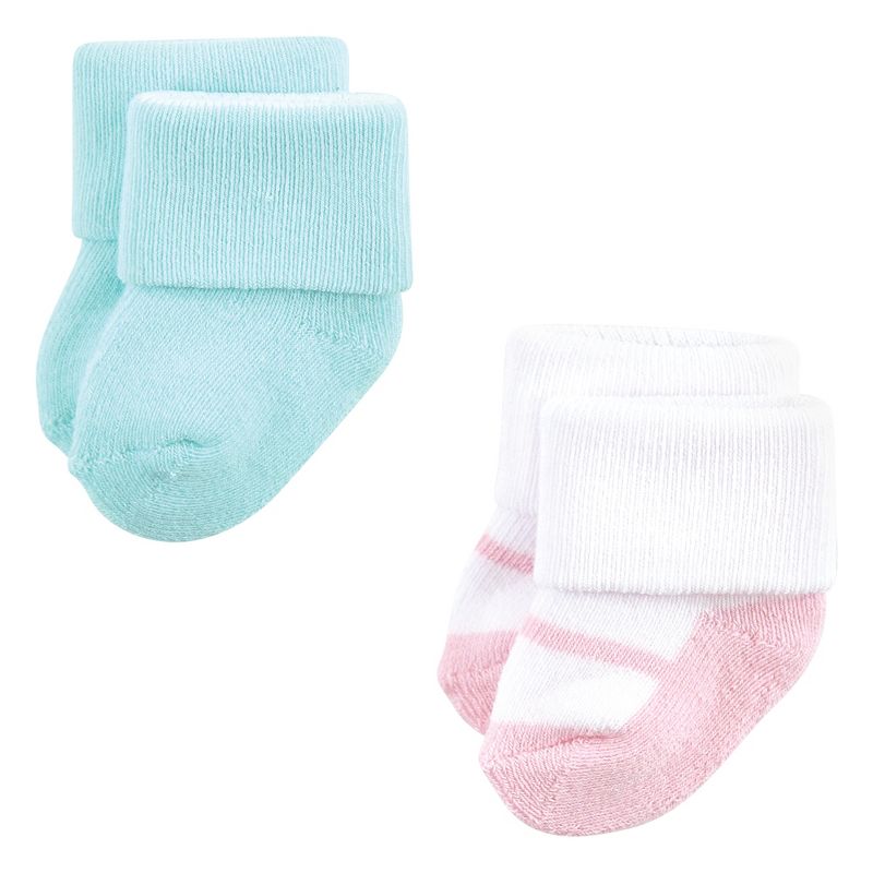Luvable Friends Baby Girl Newborn and Baby Terry Socks, Mint Pink Mary Janes 12-Pack, 4 of 10