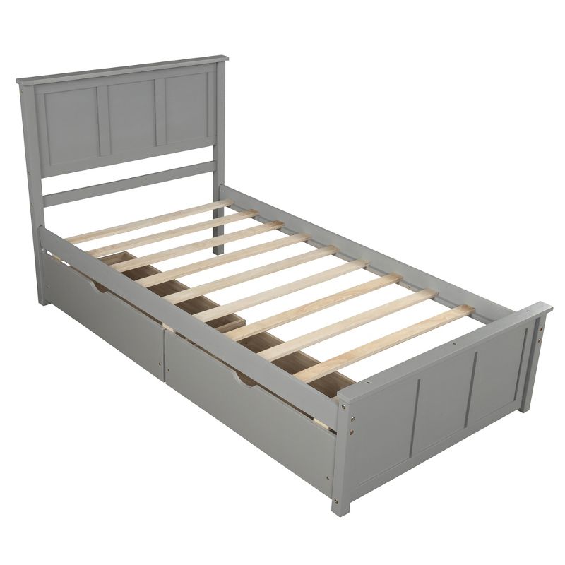 Twin Size Wood Platform Storage Bed with Trundle Bed/ Two Drawers-ModernLuxe, 5 of 11