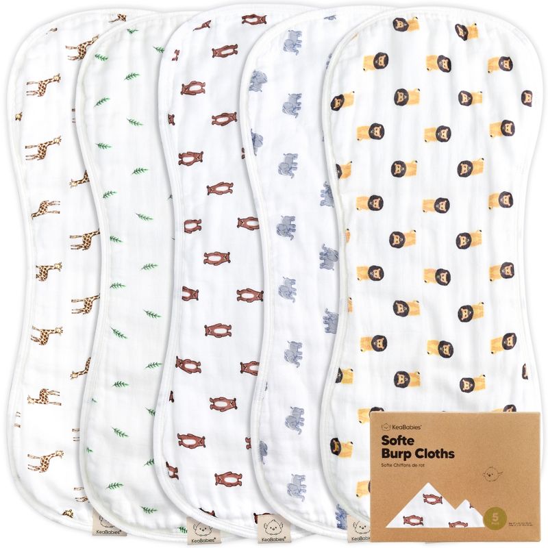 KeaBabies 5pk Organic Softe Muslin Burp Cloths for Baby Girls and Boys, Large Absorbent Burping Cloths for Babies, Baby Burp Clothes, 1 of 11