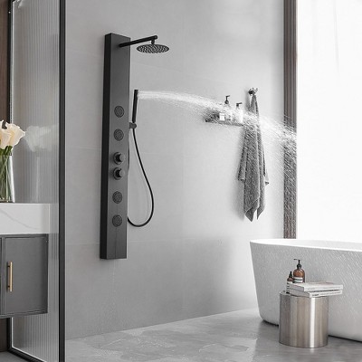 Matte Black Multi-Function Shower Panel with Adjustable Head