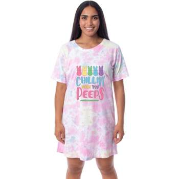 Easter Peeps Marshmallow Candy Women's Chillin' Tie Dye Nightgown Pajama Multicolored