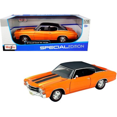 1971 Chevrolet Chevelle SS 454 Sport Orange Metallic with Black Top and Black Stripes 1/18 Diecast Model Car by Maisto