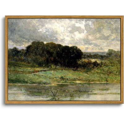BRINJOY Framed Vintage Lake Landscape Canvas Art - 8x10 Inch Nature Painting for Farmhouse & Country Decor