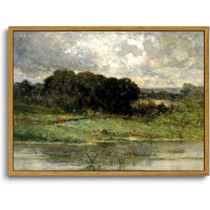 BRINJOY Framed Vintage Lake Landscape Canvas Art - 8x10 Inch Nature Painting for Farmhouse & Country Decor - 1 of 4