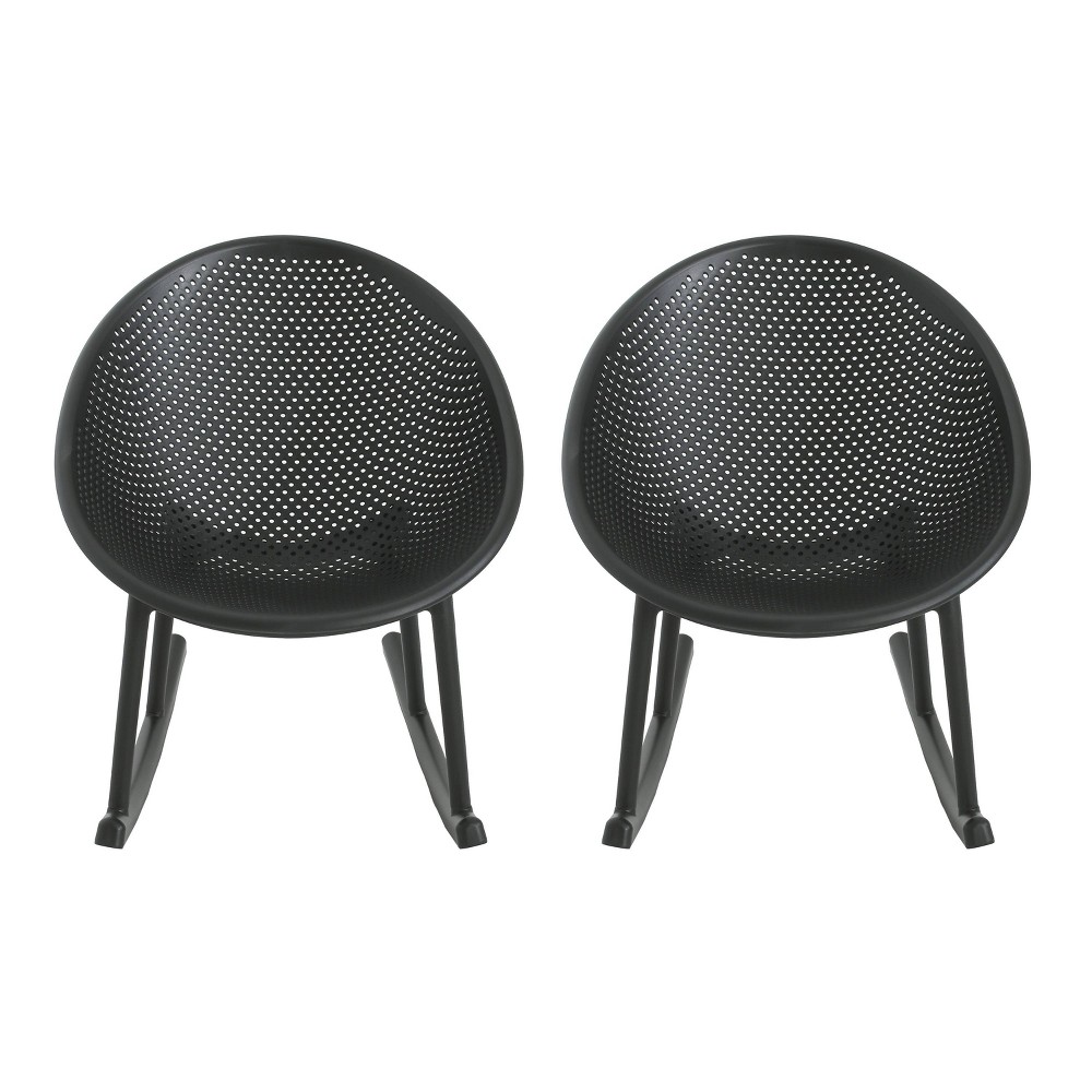 Christopher Knight Home 2pc Greggory Outdoor Polypropylene Plastic Rocking Chair Black