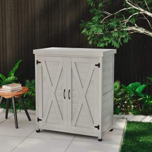 Coolbibila Potting Bench with Storage Cabinet and Metal Table Top, Storage Sheds with all Weather-resistant, storage sheds outdoor Gray - 1 of 4