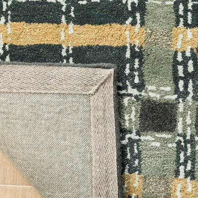 Black and Beige Plaid 9' x 12' Wool Area Rug