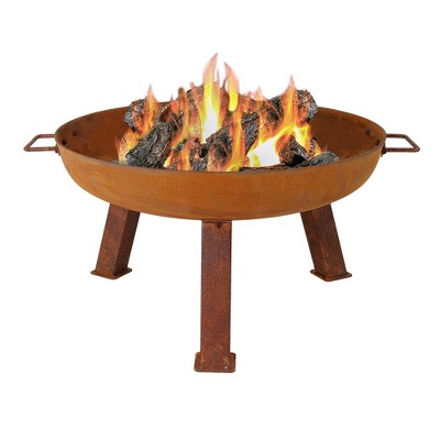 Sunnydaze Outdoor Camping or Backyard Portable Round Cast Iron Rustic Fire Pit Bowl with Handles - 24" - Oxidized Rust