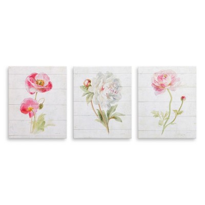 8"x10" 3pc Pink June Blooms on Wood Painting Canvas Art Pink - Patton Wall Decor