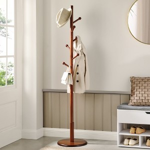 VASAGLE Solid Wood Coat Rack, Wood Hall Tree  with 7 Rounded Hooks Dark Walnut - 1 of 4