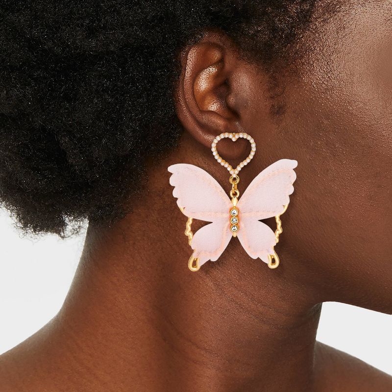 Open Heart Post and Butterfly Layered Drop Earrings - Wild Fable&#8482; Light Pink, 3 of 8