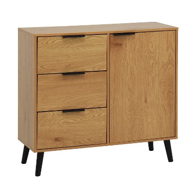 TIRAMISUBEST 3-Drawer Storage Cabinet with Adjustable Shelf, Mid-Century Accent Cabinet for Living Room, Office, Entryway