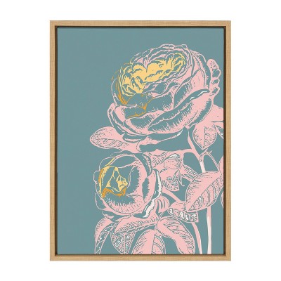 18" x 24" Sylvie Floral in Teal Framed Wall Canvas by Apricot and Birch Natural - Kate & Laurel All Things Decor