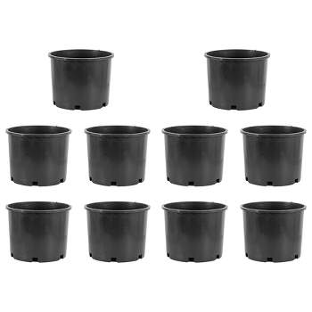 Pro Cal Round 7 Gallon Wide Rim Durable Stackable Plastic Garden Plant Nursery Pot with Drainage Hole, for Indoor or Outdoor Use, Black (10 Pack)