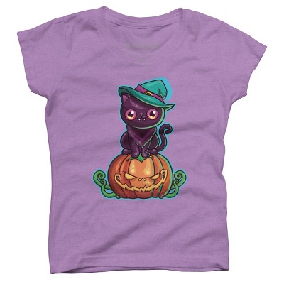Girl's Design By Humans Ferociously Cute Halloween Vampire Witch Kitty Cat By LittleBunnySunshine T-Shirt