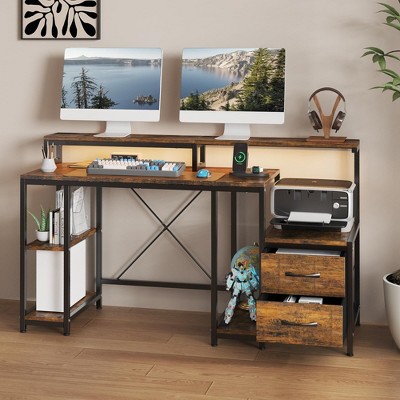 Home Office Desk with LED Light & Power Outlets