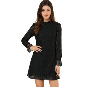 Allegra K Women's Elegant Ruffle Crew Neck Formal Elegant Mini Floral Lace Dress - 1 of 4