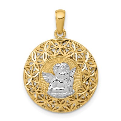 Black Bow Jewelry 14k Yellow Gold & Rhodium Filigree Guardian Angel Pendant, 18mm