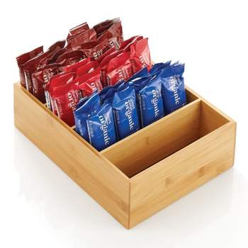 mDesign Bamboo Wood Food Storage Organizer Bin Box, 4 Divided Sections