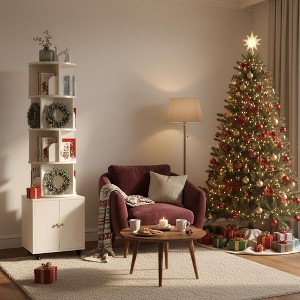 Homy Casa 360° Rotating Bookshelf with Storage Cabinet, Space-Saving Wooden Bookcase on Wheels, White - 1 of 4