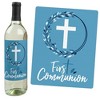 Big Dot of Happiness First Communion Blue Elegant Cross - Boy Religious Party Decorations for Women and Men - Wine Bottle Label Stickers - Set of 4 - 2 of 4