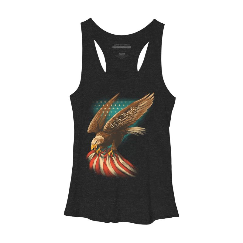 Women's Design By Humans July 4th American Eagle Carrying Flag By paxdomino Racerback Tank Top, 1 of 3