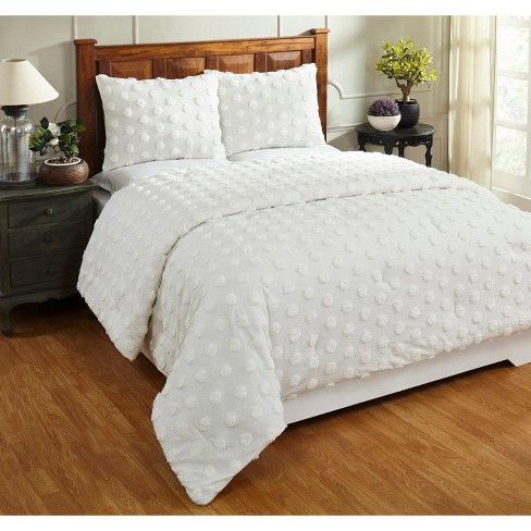 Queen Athenia Comforter 100% Cotton Tufted Chenille Comforter Set Ivory ...