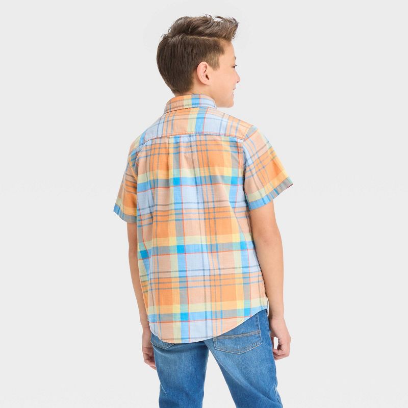 Boys' Short Sleeve Plaid Button-Down Shirt - Cat & Jack™ Orange, 3 of 7