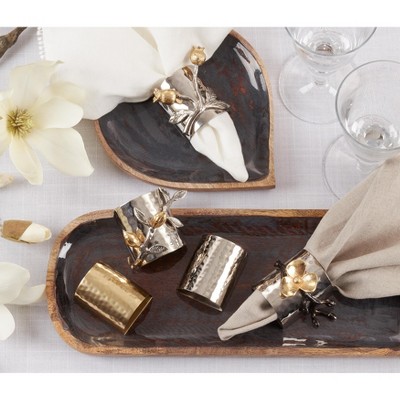 Gold Hammered Brass Modern Napkin Rings, Set of 4