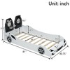 SeaCamel Twin Size Wood Race Car-Shaped Bed - White Platform Design with LED Lights & Upholstered Backrest - 3 of 4