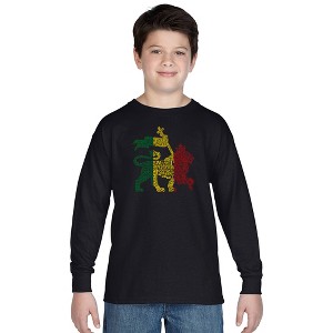 LA Pop Art Boy's Word Art Long Sleeve - Rasta Lion - One Love - 1 of 4