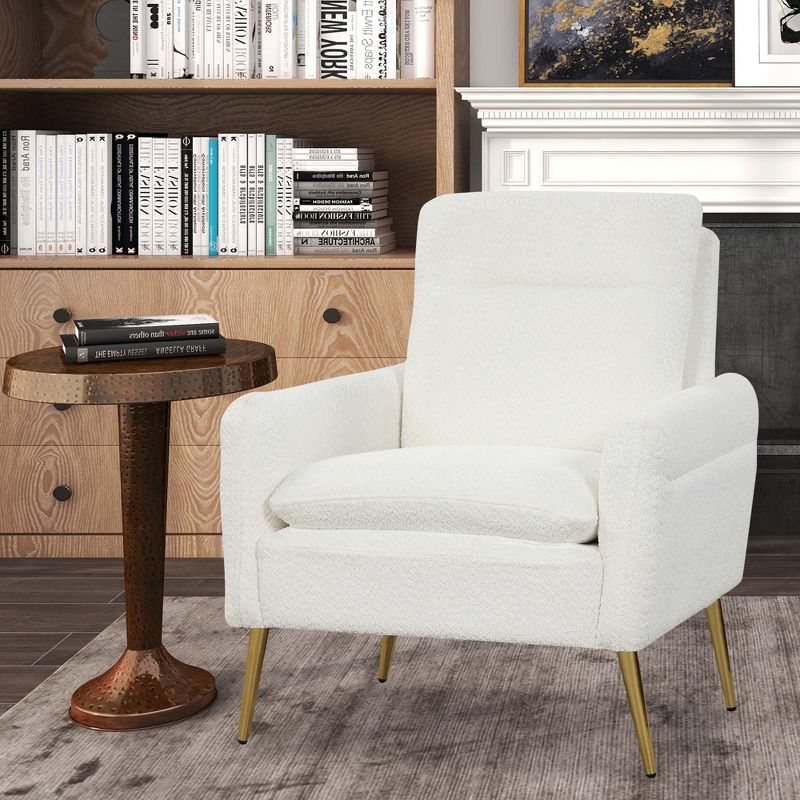 Costway Modern Accent Chair Upholstered  Armchair w/ Tapered Metal Legs White, 4 of 9