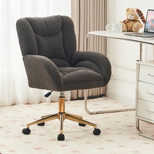 Velvet/Teddy Fabric 360 Swivel Home Office Chair With Gold Metal Base And Universal Wheels, Height-Adjustable Task Chair 4L - ModernLuxe - 1 of 4