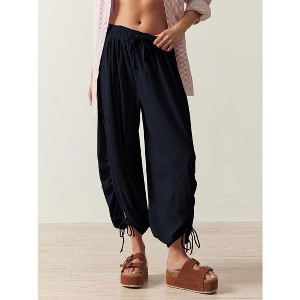 Clearlove Women's Pants Loose Fit Wide Leg Cropped Lightweight Drawstring Elastic Waist Pants with Pockets - 1 of 4