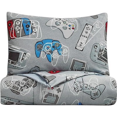 Twin Blue Microfiber Gamer Comforter and Sheet Set