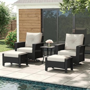 LayinSun Wicker Patio Furniture Set with Fire Pit Table, Classis Outdoor Conversation 360 Degree Swivel Chairs Set with Coffee Table - 1 of 4
